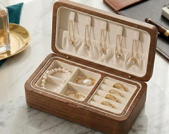 Solid Walnut Wood Jewelry Box with Removable Tray, Handmade Wooden Jewelry Organizer, Necklace Earring Bracelet Storage Case