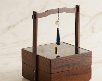 Walnut Wood Jewelry Box with Tassel, Elegant Two-Tier Jewelry Organizer with Glass Lid, Luxury Jewelry Storage for Rings and Earrings