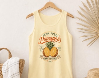 Camiseta sin mangas con estampado tropical de piña siempre refrescante / Farm Fresh