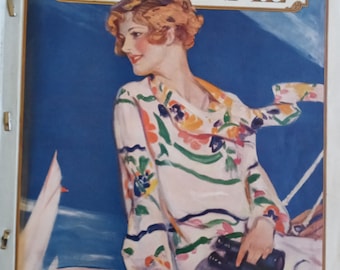 Zeldzame vintage juni 1928 huishoudtijdschrift dames plus extra modeadvertenties aangepast label hardcover stoffen omslag Communique de Paris