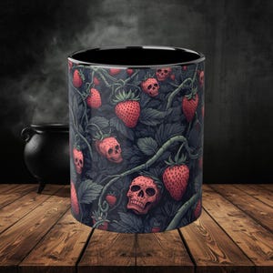 accent motif tête de mort fraise | Tasse à café en céramique de 11 oz