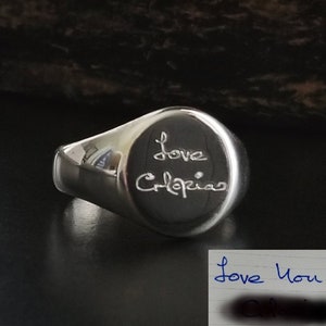 Actual Handwriting Ring 11x9mm oval Loved Ones Signature or Fingerprint or Footprint Hand Memorial Signet Sterling Silver .925 Personalized