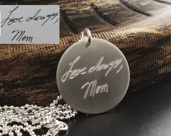 Actual Signature Handwriting Written Fingerprint Engraved Sterling Silver 14k Gold Filled Rose Gold Filled Personalized Memorial Necklace