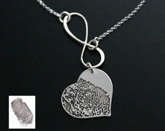 YOUR Actual Fingerprint Deeply Etched Engraved in Sterling Silver Personalized Memorial INFINITY Necklace Sterling or Leather Cord Keepsake