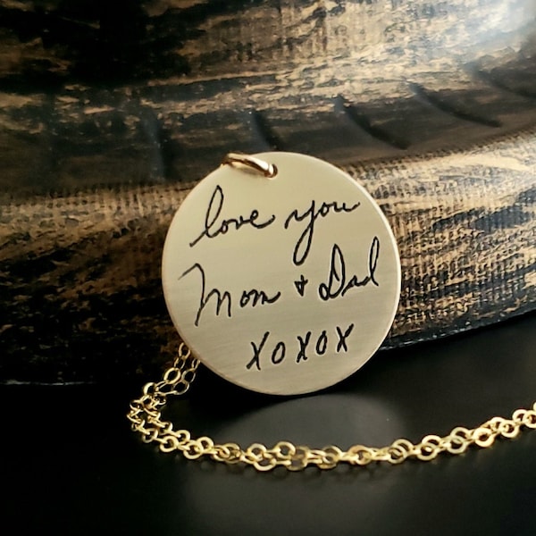 Actual Handwriting Necklace Signature YOUR Loved Ones Memorial Pendant Deep Engraved .925 Sterling Silver or 14k Gold Filled, 14k Rose Fill