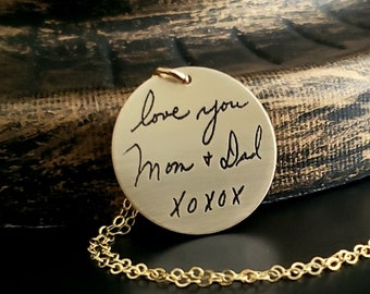 Actual Handwriting Necklace Signature YOUR Loved Ones Memorial Pendant Deep Engraved .925 Sterling Silver or 14k Gold Filled, 14k Rose Fill