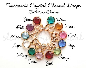 Birthstone Charm, Birthstone Crystal, Swarovski Crystal, Birthstone Pendant, Swarovksi Channel Drop, 14/20 Gold Filled w / Jump ring, ADD-ON