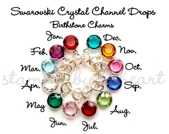 Birthstone Charm, Birthstone Crystal, Swarovski Crystal, Birthstone Pendant, Swarovksi Channel Drop, With Sterling Silver Jumpring, ADD-ON