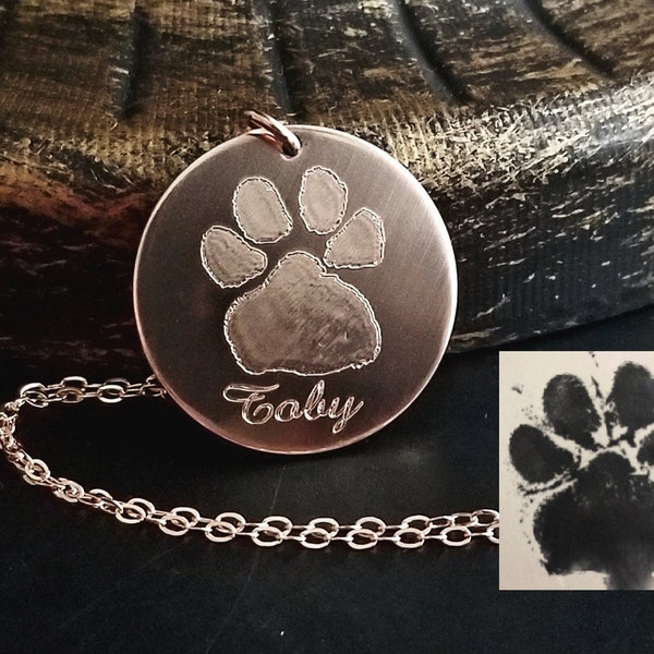 Pets Actual Dog Cat Pet Paw Nose Hand Foot Print Sterling Silver 925 14k Gold Filled Rose Gold Fill Personalized Forever Memorial Necklace