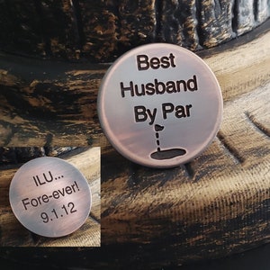 Deep Engraved Copper or Sterling Silver GOLF BALL MARKER Coin Engraved Personalized Handmade Anniversary Sports Keepsake Groomsman Fathers