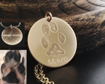 Paw Print Necklace Cat Pet Paw in Sterling Silver .925 or 14k Gold Filled Rose Gold Personalized Custom Forever Memorial Engraved ONE Charm
