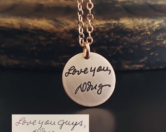 Handwriting Necklace with your Signature Writing, Deep Engraved in 14k 14/20 Rose Gold, Gold Filled Pendant Filled & Sterling Silver