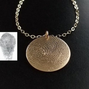 Fingerprint Necklace in Sterling Silver, 14k Gold Filled or Rose Gold, Personalized Handmade Memorial Pendant