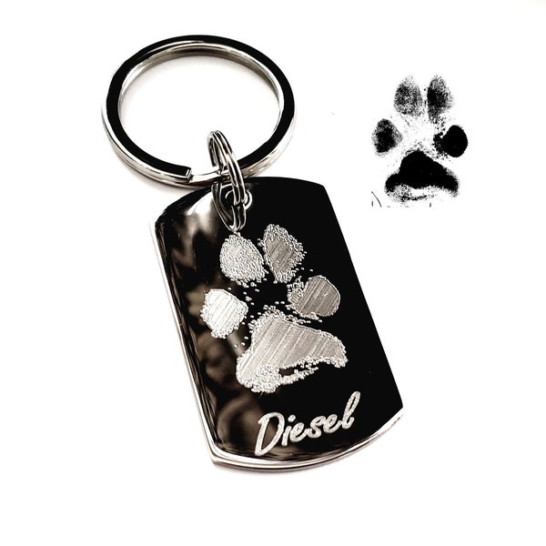 Paw Print Keychain, YOUR Pets Actual Print Engraved Personalized, or Nose Print is Exact Replica, in Stainless Steel Handmade