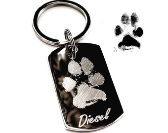 Paw Print Keychain, YOUR Pets Actual Print Engraved Personalized, or Nose Print is Exact Replica, in Stainless Steel Handmade