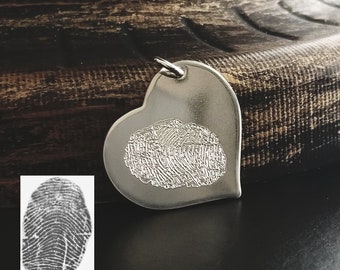 PENDANT Charm ONLY Actual Fingerprint Paw Hand Print Signature Handwriting Engraved Sterling Silver Rose Gold 14k Gf Personalized