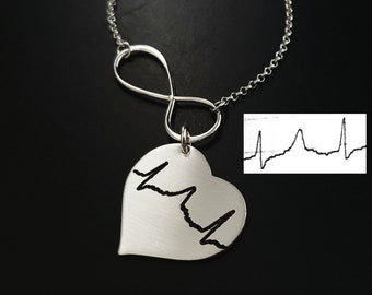 Actual Heartbeat Infinity Necklace Deep Engraved Sterling Silver .925 Baby's Heartbeat for New Moms Mother's Day