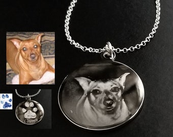 Pet Photo Pic Cat Dog Handwriting Signature Name Necklace Baby Memorial Sterling Silver Chain & Rhodium Charm Pendant Forever in My Heart
