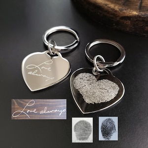 Portachiavi a forma di cuore con impronta digitale, stampa a mano, firma incisa, portachiavi con stampa a zampa, portachiavi con impronta digitale, placcato in rodio, personalizzato