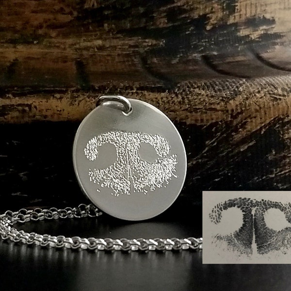 Paw Print Necklace Nose Print Necklce Personalized FEEL IMPRESSION Engraved into .925 Sterling Silver Memorial Actual Pet Dog Cat Necklace