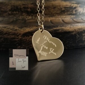 Handwriting Signature Necklace Personalized Heart Charm Pendant FEEL IMPRESSION Engraved into 14K 14/20 Memorial Loved One Memorial Pendant