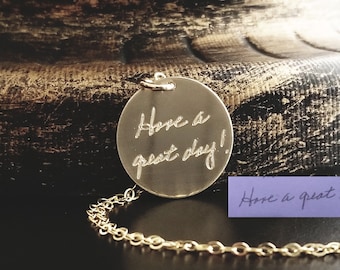 Actual Signature Handwriting Written Fingerprint Engraved Sterling Silver 14k Gold Filled Rose Gold Filled Personalized Memorial Necklace