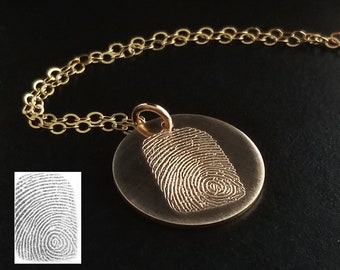 YOUR Actual Exact Fingerprint Signature Handwriting in Sterling Silver or 14k Gold Filled Personalized Forever Memorial Round Necklace