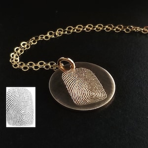 YOUR Actual Exact Fingerprint Signature Handwriting in Sterling Silver or 14k Gold Filled Personalized Forever Memorial Round Necklace