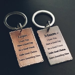 Personalized Solid Copper Keychain Dogtag Military Style Dog Tag Distressed Personalized Memorial Loved One Grooms Dads Gift Sons Fathers