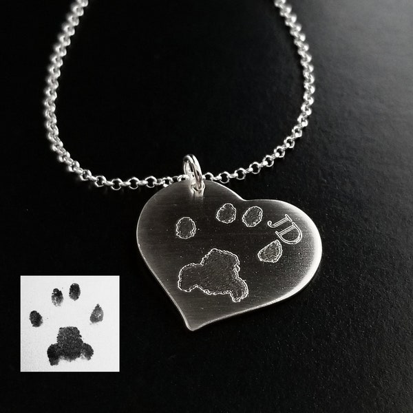Paw Heart Necklace, Paw Print Necklace, Paw Necklace, Nose Print Necklace, Pet Memorial Necklace Pet Lover Necklace Sterling Silver Necklace