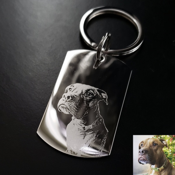 Your Pets Photo Keychain, Add a Paw or Nose Print, YOUR Pets Actual Print, Personalized by you, Solid Stainless Steel, Dogs & Cats