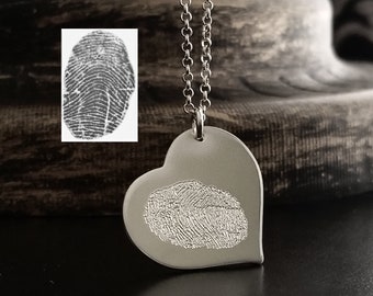 YOUR Actual Fingerprint Signature Handwriting Signature Message Sterling Silver .925 Personalized Custom or Forever Memorial Necklace Heart