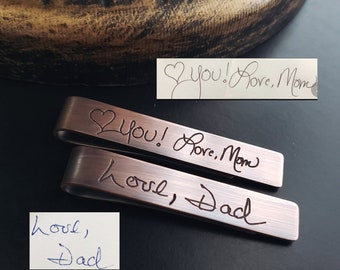 Tief gravierte Handschrift Nachricht Clip Krawattennadel .925 Sterlingsilber Kupfer oder Nu Gold Personalisierte Vatertag Bräutigam Geschenk
