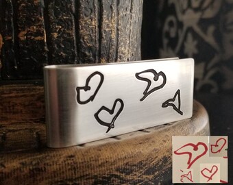 Engraved Money Clip Personalized with Drawings Signatures Sterling Copper Gold