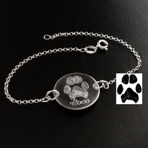 Paw Print Footprint Fingerprint Handwriting Bracelet or Necklace Engraved Sterling Silver 14k Gold Filled or Rose GF Memorial Personalized