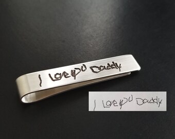 Tief gravierte Handschrift Nachricht Krawattenklammer .925 Sterling Silber Kupfer oder Nu Gold personalisiert Vatertag Bräutigam Hochzeit Party Geschenk