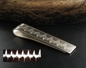 Herzschlag Krawattenleiste, Handschrift Krawattenklammer, Signatur Krawattenklammer, Silber, Gold filled, Kupfer Tie Bar, Graviert, "add a FINGERPRINT"