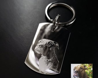 Your Pets Photo Keychain, Add a Paw or Nose Print, YOUR Pets Actual Print, Personalized by you, Solid Stainless Steel, Dogs & Cats