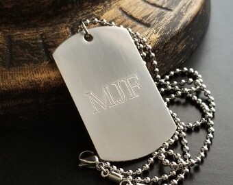 Custom Engraved Matte Solid Stainless Steel Military Style Dogtag Necklace OR Keychain Personalized Memorial Loved One Grooms Dads Holiday