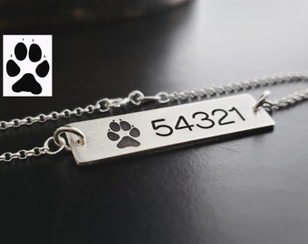 Your Pets Paw Print or Footprint Handwriting Bar Plate Bracelet or Necklace Deep Engraved Sterling Silver 14k Gold Filled Rose Personalized