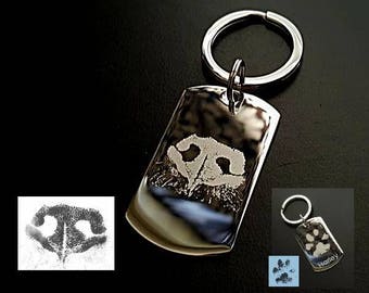 Your Pets Actual Paw Print, Dog or Cat, Exact Replica Personalized Stainless Steel Keychain