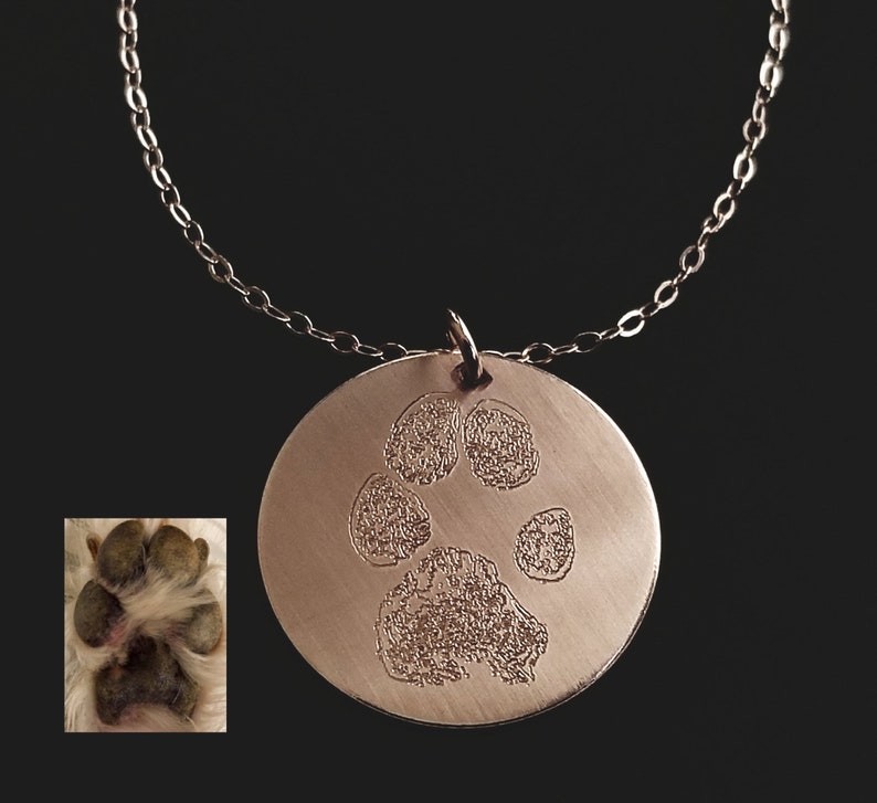 Paw Print Necklace, Paw Necklace, Nose Print Necklace, Pet Memorial Necklace, Pet Necklace, Sterling Silver, 14k Gold Filled, Rose Gold Fill image 4