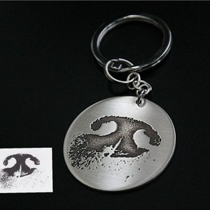 IHRE Haustiere Tatsächliche Nasen- oder Pfotenabdruck tief geätzt, graviert in Sterlingsilber-personalisiertes für immer-Denkmal SCHLÜSSELANHÄNGER Fob-Hundekatzen-Haustier-Denkmal