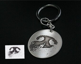 YOUR Pets Actual Nose or Paw Print Deeply Etched Engraved in Sterling Silver Personalized Forever Memorial KEYCHAIN Fob Dog Cat Pet Memorial