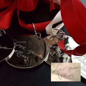 Fingerprint Ornament or Signature Handwriting, Engraved Personalized Christmas Tree Decoration with Ribbon image 5