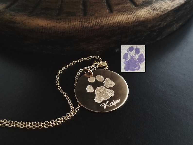 Paw Print Necklace, Paw Necklace, Nose Print Necklace, Pet Memorial Necklace, Pet Necklace, Sterling Silver, 14k Gold Filled, Rose Gold Fill image 1