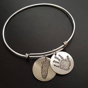 Footprint Bracelet, Footprint Bangle, Footprint Memorial Bracelet, Baby Footprint, Hand Print, Paw Print, Foot Bracelet, Sterling Silver image 6