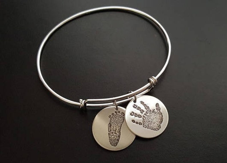 Footprint Bracelet, Footprint Bangle, Footprint Memorial Bracelet, Baby Footprint, Hand Print, Paw Print, Foot Bracelet, Sterling Silver image 6