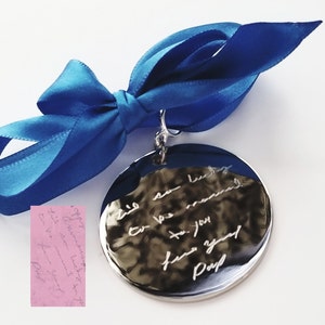 Fingerprint Ornament or Signature Handwriting, Engraved Personalized Christmas Tree Decoration with Ribbon image 4