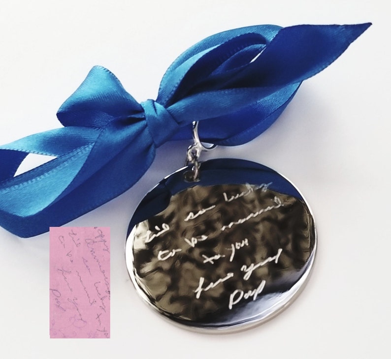 Fingerprint Ornament or Signature Handwriting, Engraved Personalized Christmas Tree Decoration with Ribbon image 4